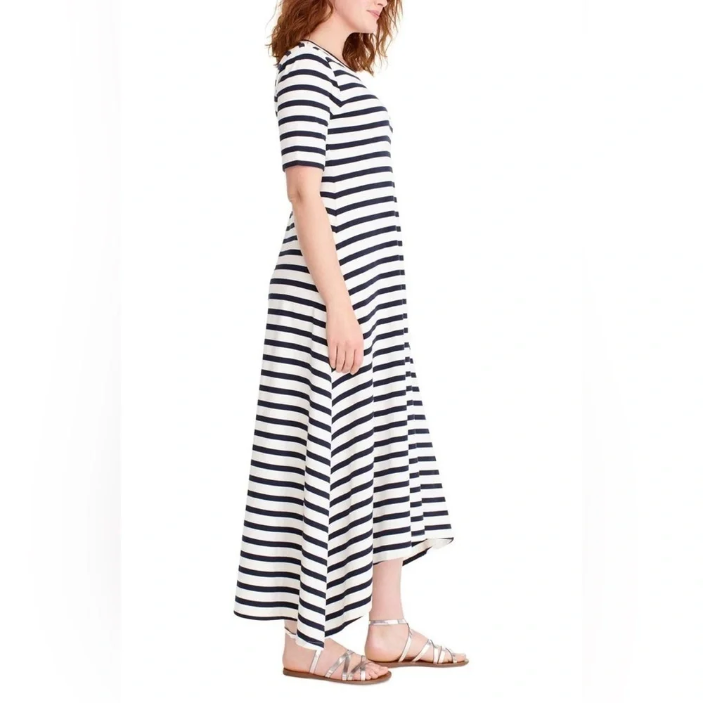J.Crew Sunset Striped Knit High Low Maxi Dress Ivory Navy XS - Picture 5 of 12